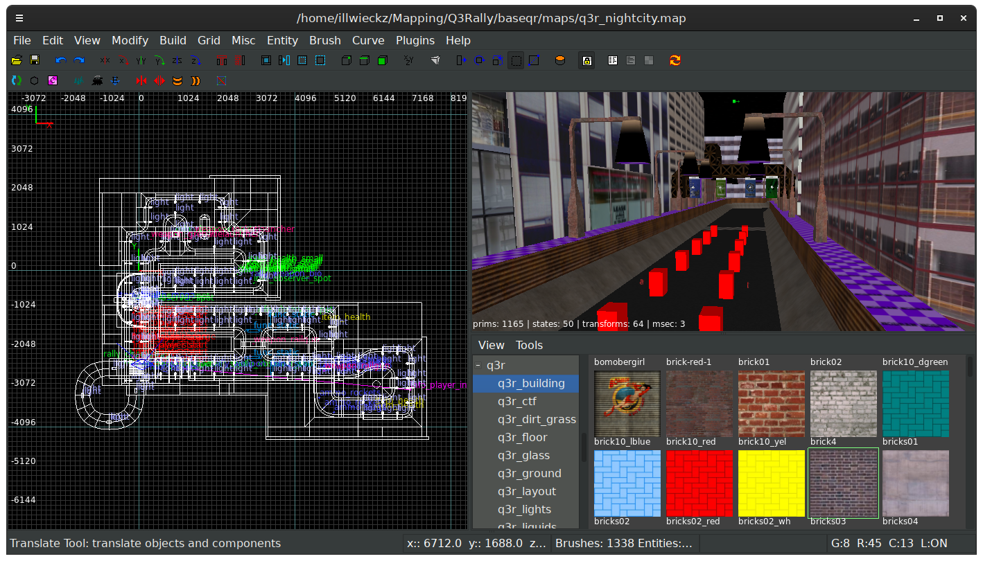 NetRadiant editing a Q3Rallu map